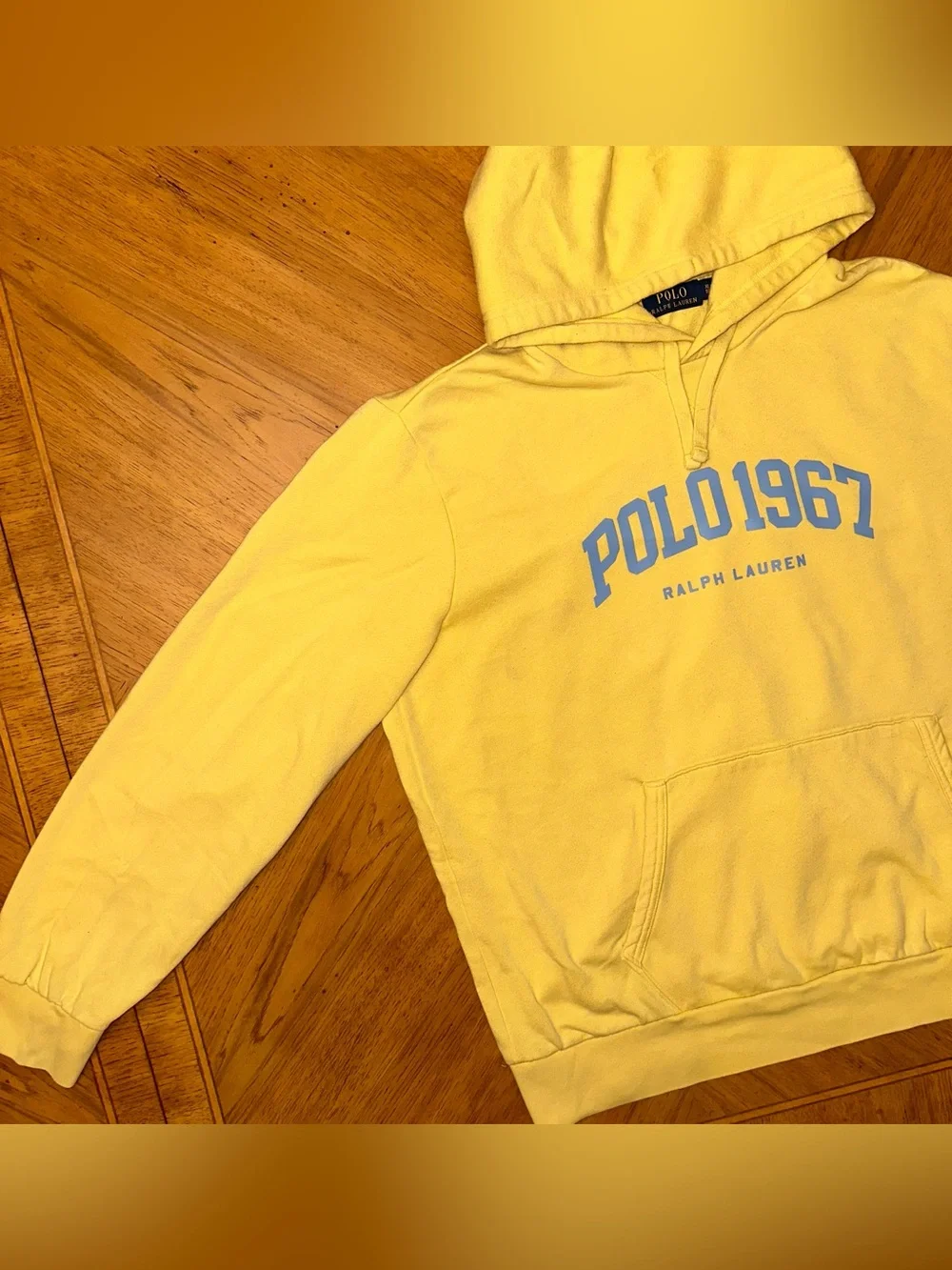 Polo Ralph Lauren Hoodie Mens Size XL Yellow 1967 Drawstring Cotton Blend